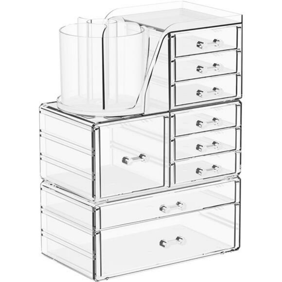 Clear acrylic makeup organizer set skincare drawers vanity storage holder - Picture 1 of 7